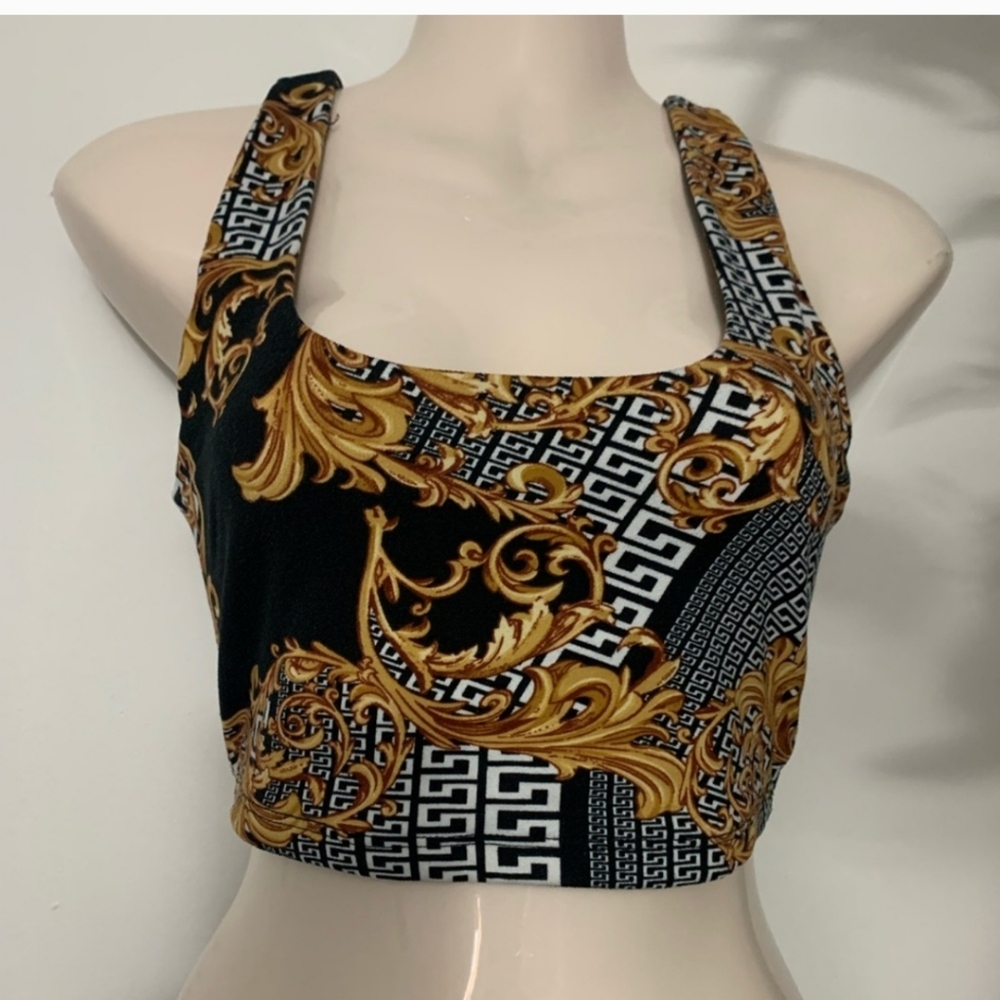 Versace Inspired Black and Gold Women's Top